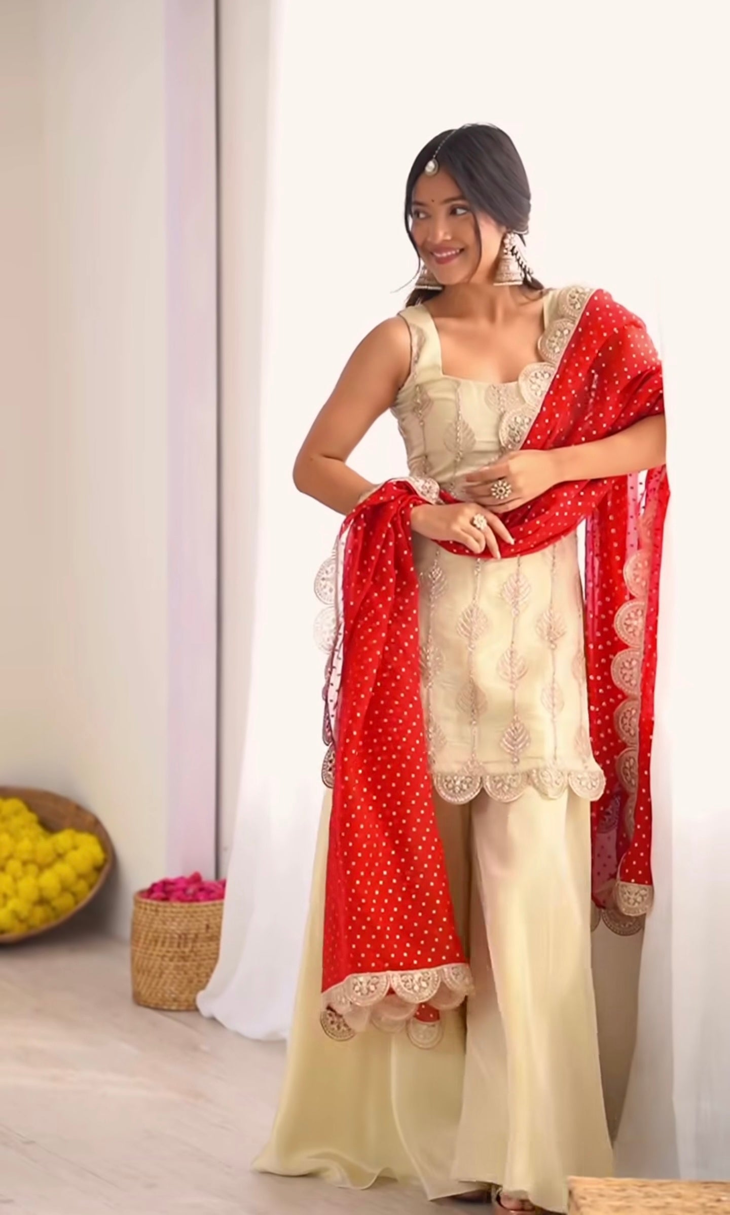 Designer Crepe Silk Embroidered Palazzo Suit with Printed Dupatta