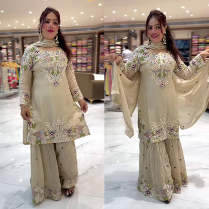 Elegant Embroidered Crepe Party Wear Sharara Palazzo Suit (ND-5046)