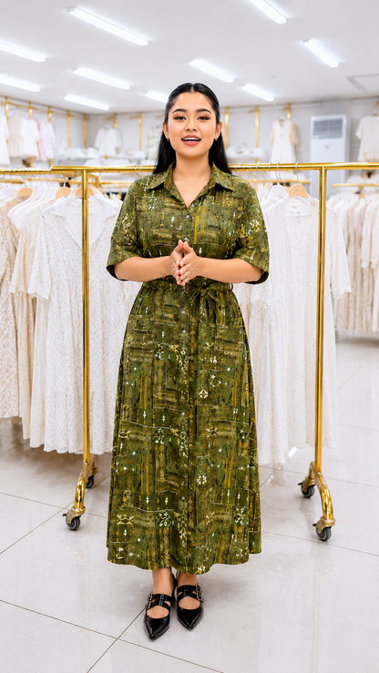 Urban Mosaic Premium Printed Rayon Maxi Dress