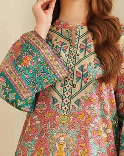 Multicolor Ethnic Printed Kurta Set with Cream Pants