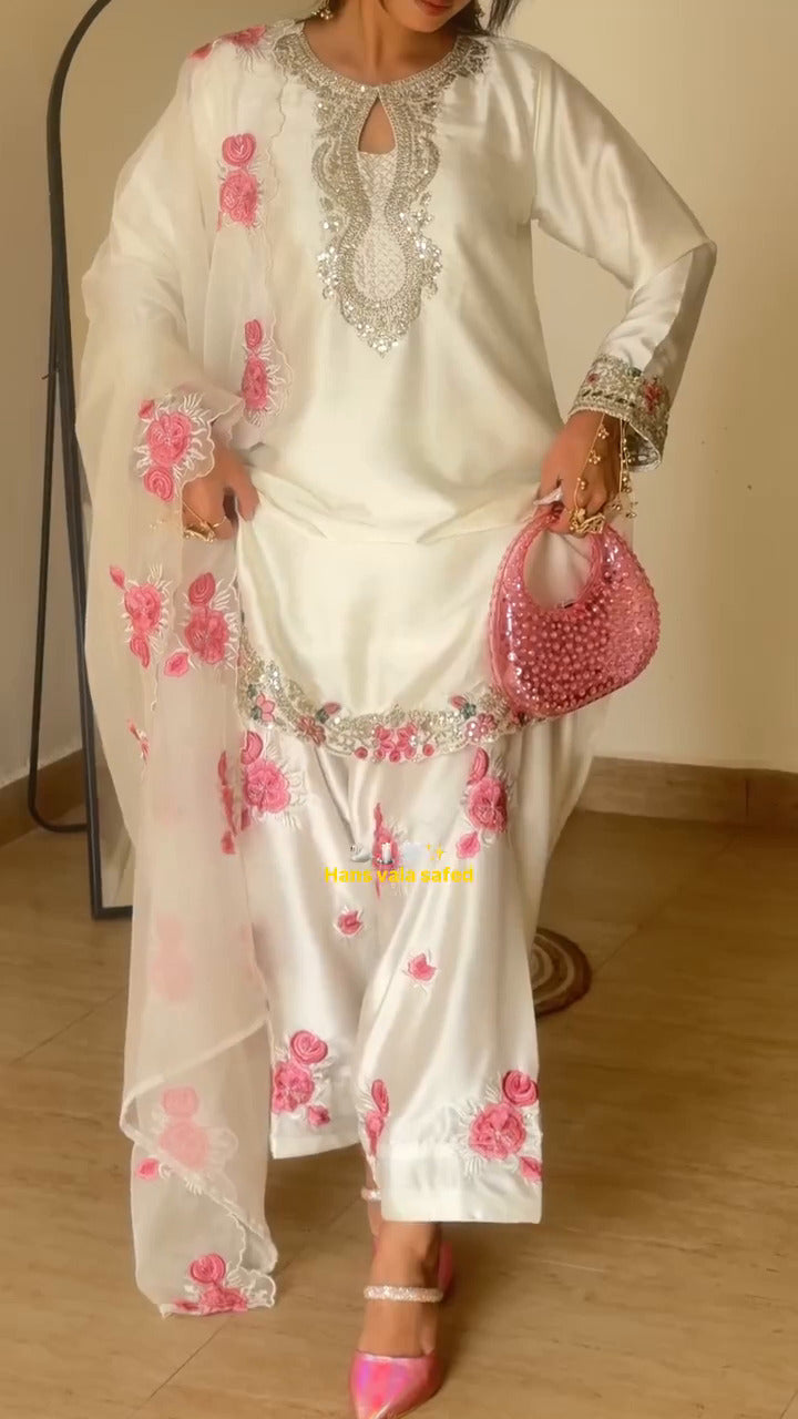 Natural Crepe Silk Farshi Pant Suit with Tissue Silk Dupatta:-MD-3081