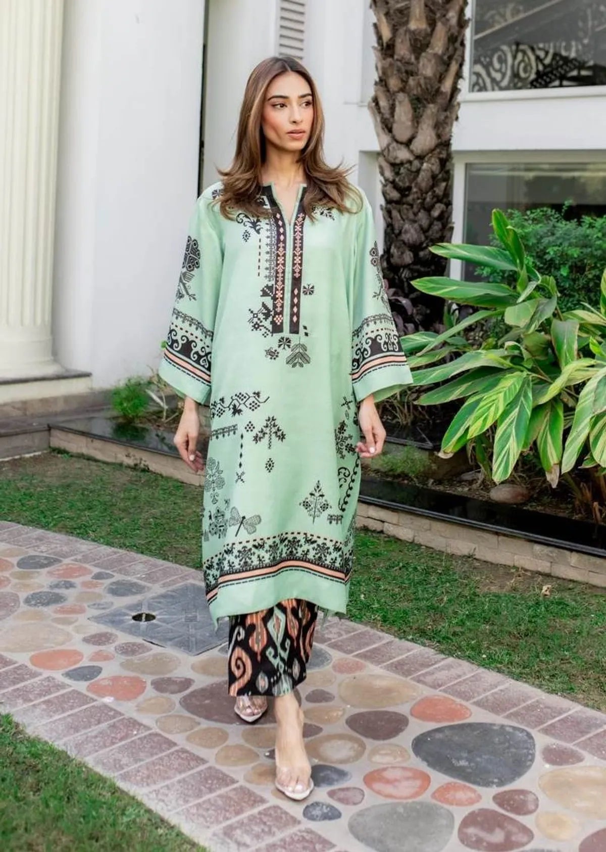 Mint Green Smooth Bsy Printed Kurta Set With Pants For Women