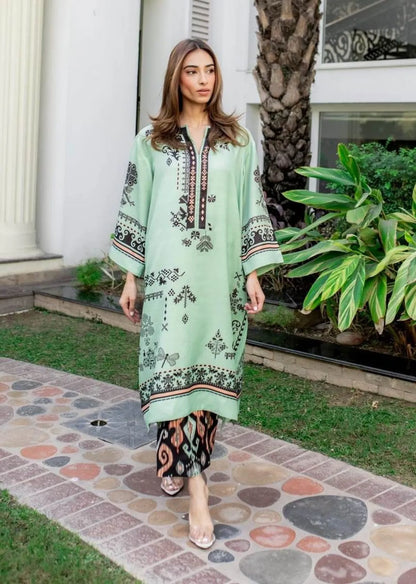 Mint Green Smooth Bsy Printed Kurta Set With Pants For Women