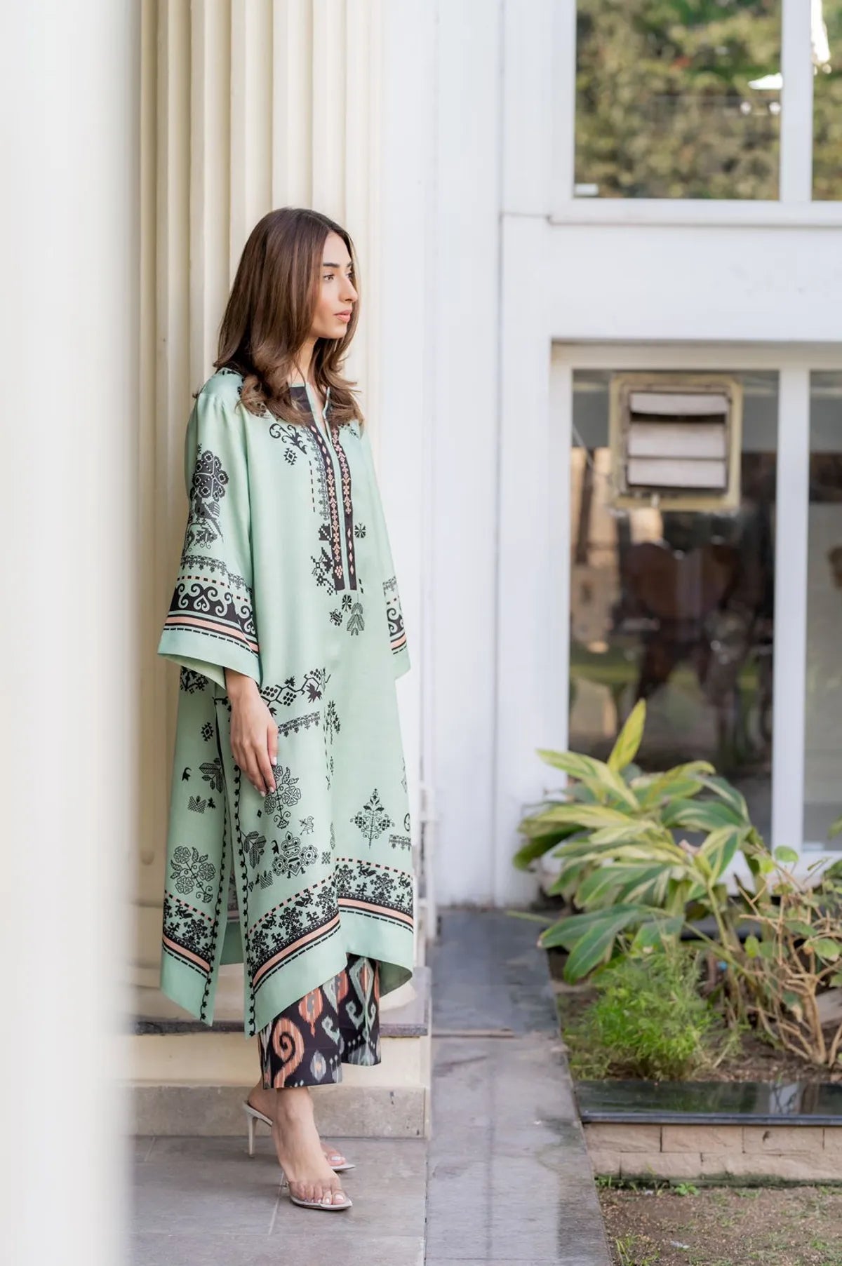 Mint Green Smooth Bsy Printed Kurta Set With Pants For Women