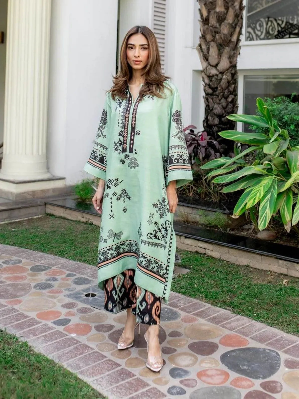 Mint Green Smooth Bsy Printed Kurta Set With Pants For Women