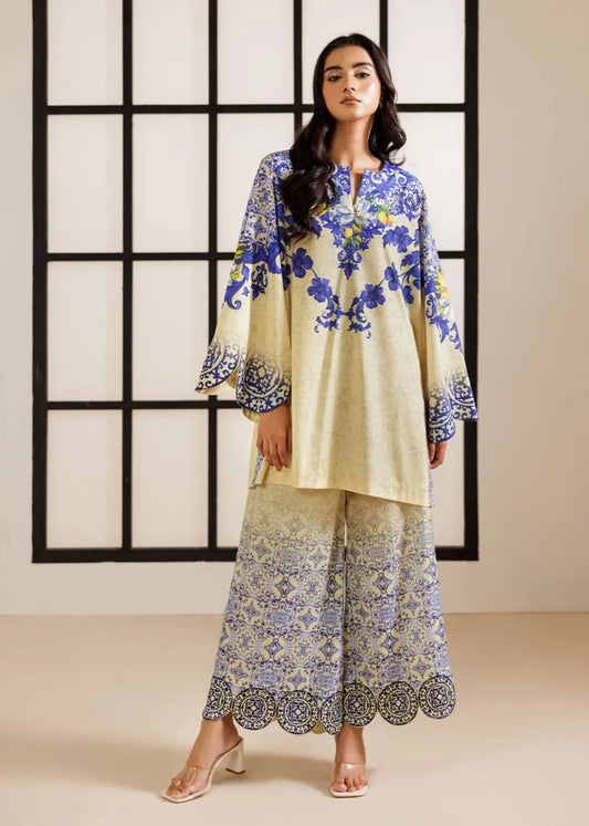 Lemon Yellow Smooth Bsy Ornate Floral Tile Printed Co-Ord Set For Women