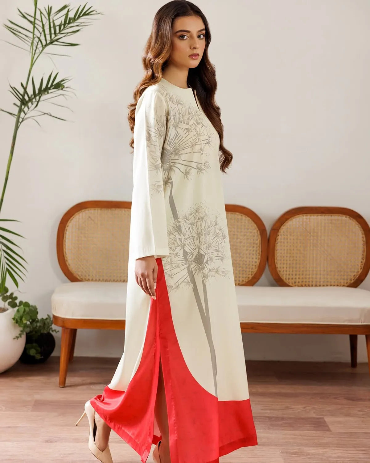 Beige Smooth Bsy Botanic Bloom Canvas Digital Printed Kurta For Women
