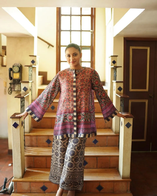 Trendy Printed Co-Ord Set with Short Top & Palazzo Pants for Women