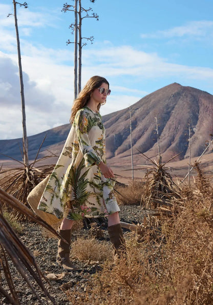 Tropical Jungle Print A-Line Shirt Dress