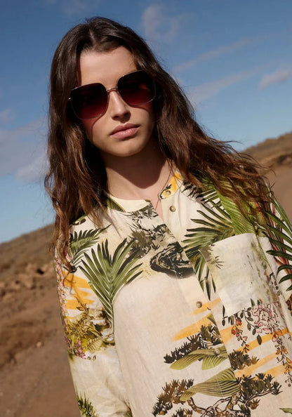 Tropical Jungle Print A-Line Shirt Dress