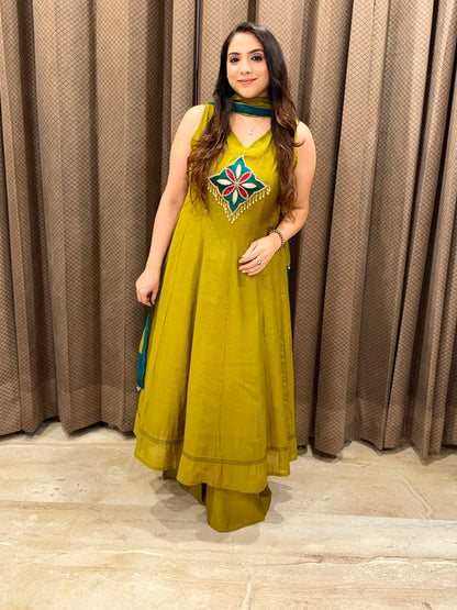 Designer Green Anarkali handwork Plazoo set with dupatta