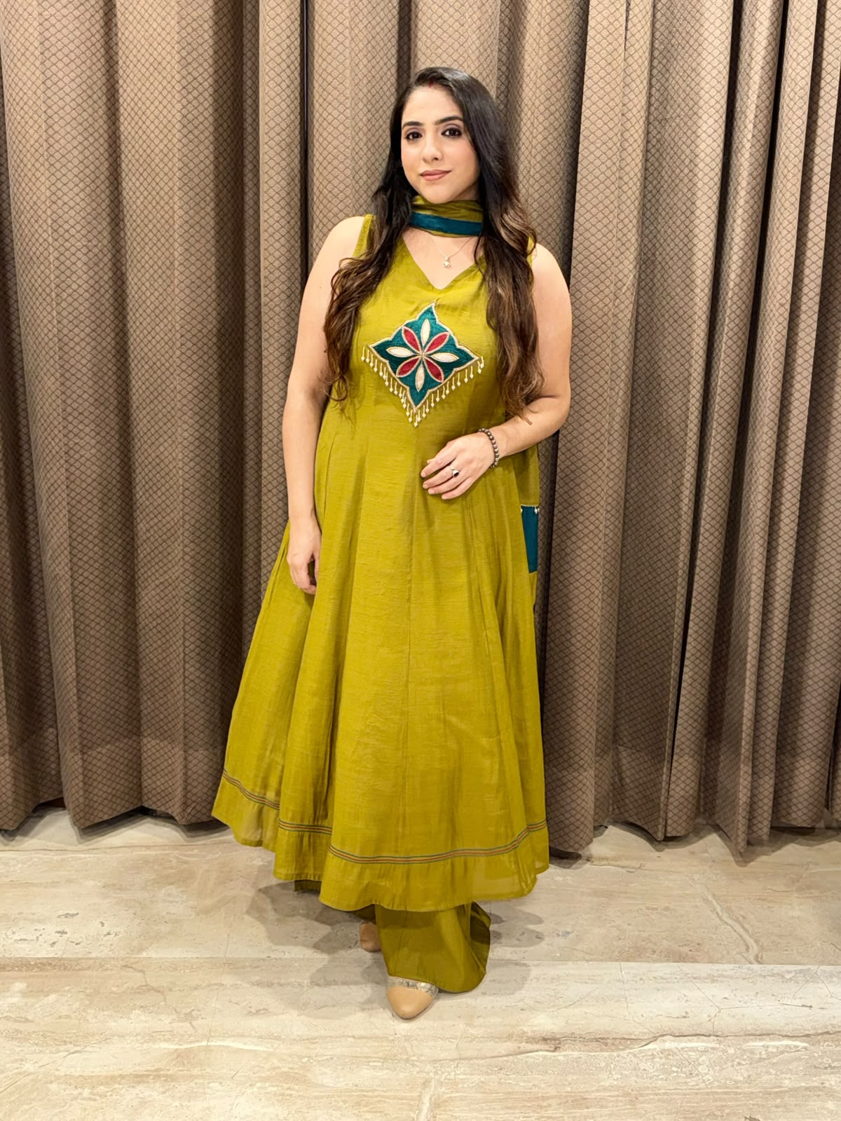 Designer Green Anarkali handwork Plazoo set with dupatta