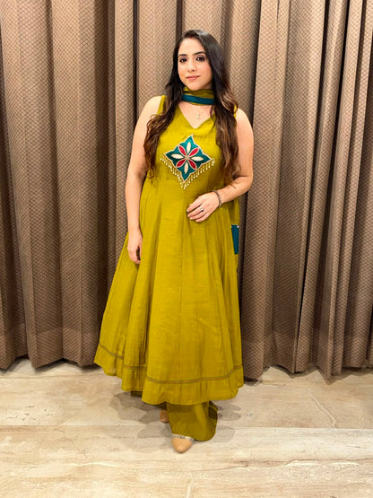 Designer Green Anarkali handwork Plazoo set with dupatta