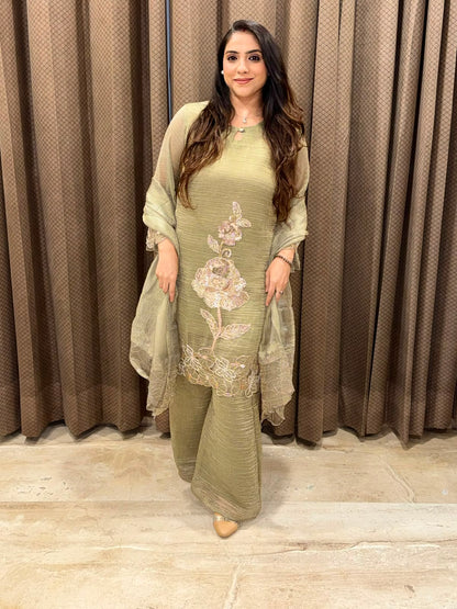 Designer Green Plazoo set with dupatta ,Cutwork with handwork