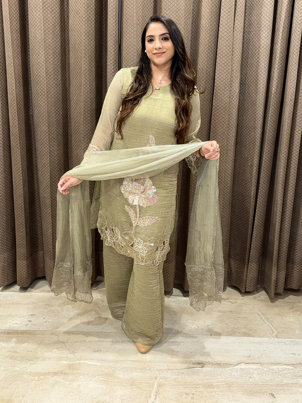 Designer Green Plazoo set with dupatta ,Cutwork with handwork