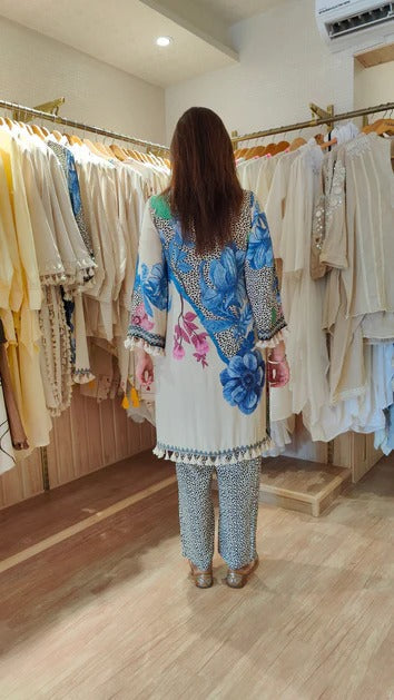 Masaaba hand embrodairy floral print muslin cordset for women
