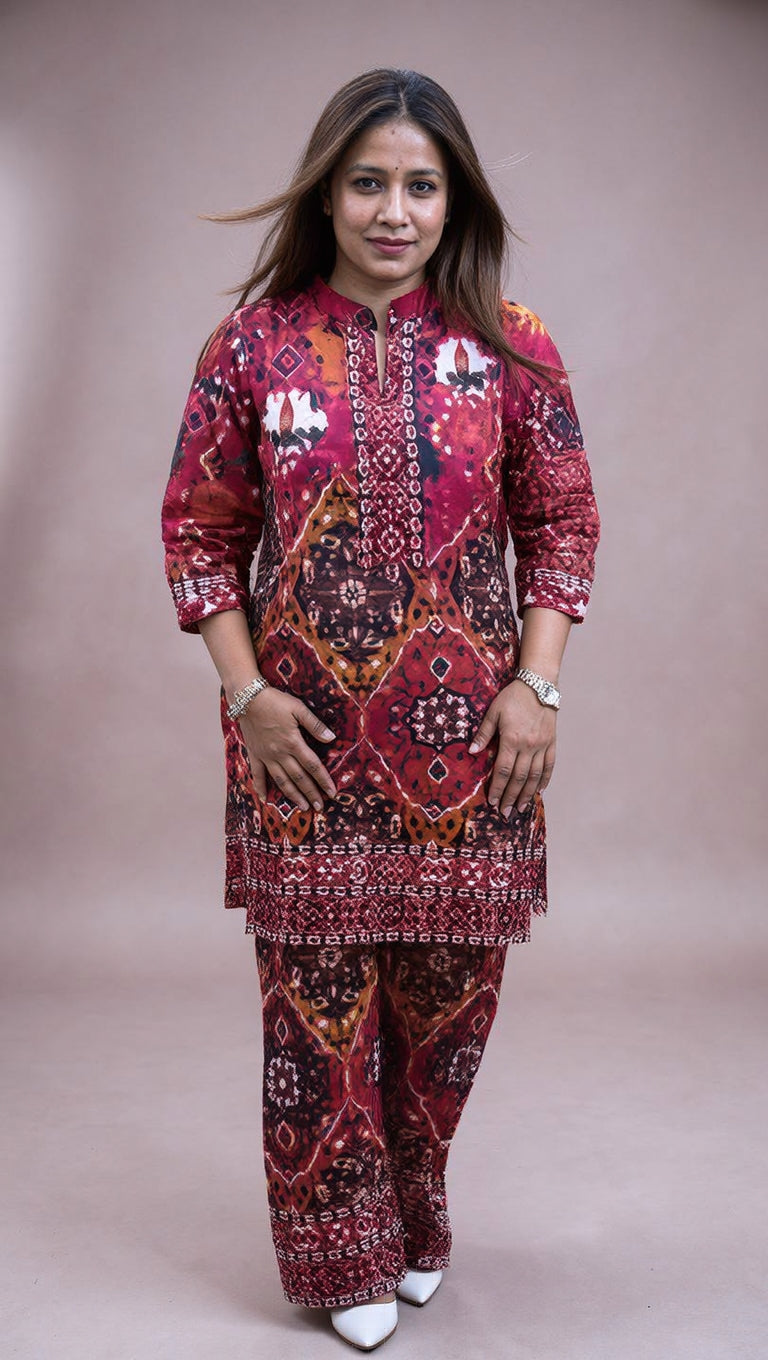 Women's Premium Orange Ethnic Printed Kurta Pant Set