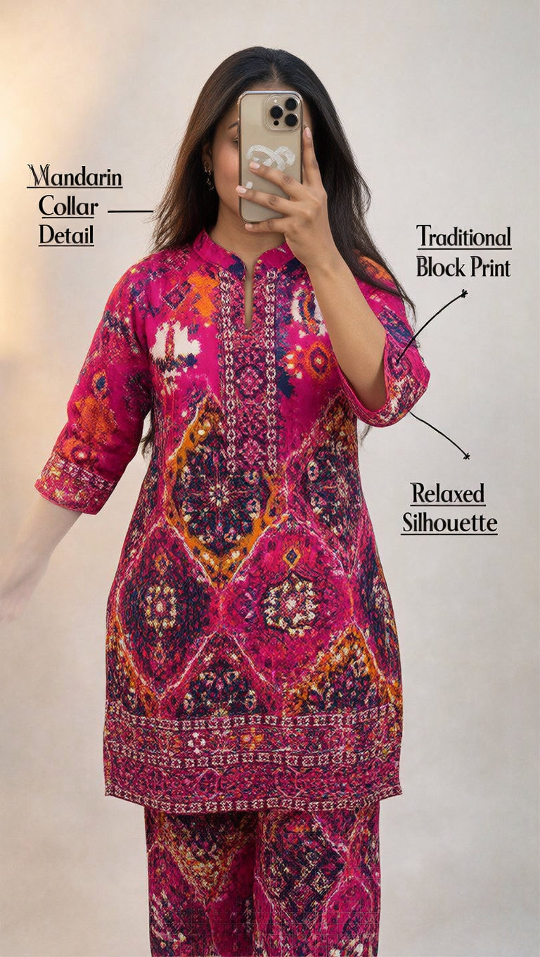 Women's Premium Orange Ethnic Printed Kurta Pant Set