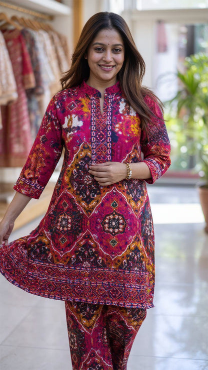 Women's Premium Orange Ethnic Printed Kurta Pant Set