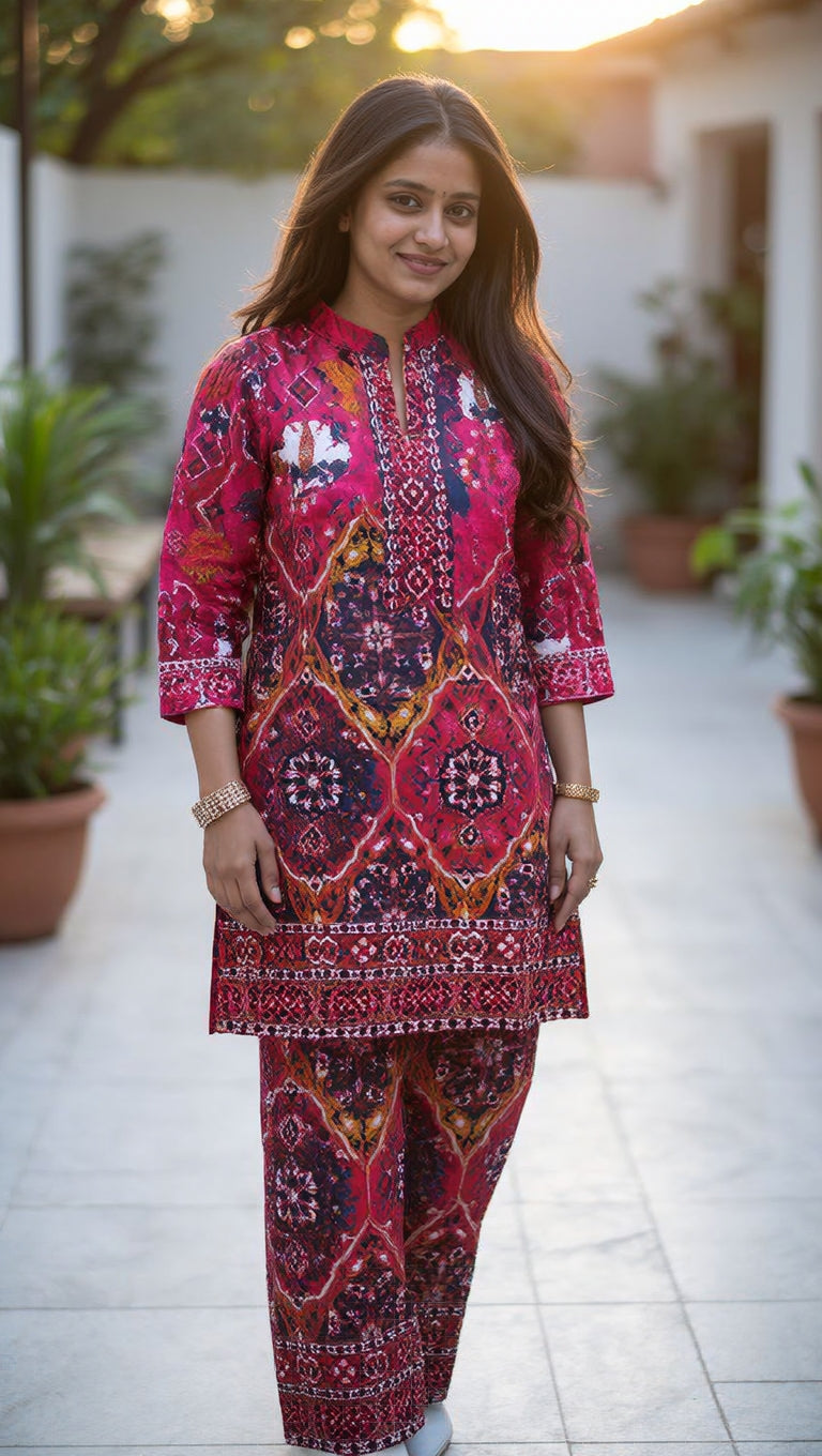 Women's Premium Orange Ethnic Printed Kurta Pant Set