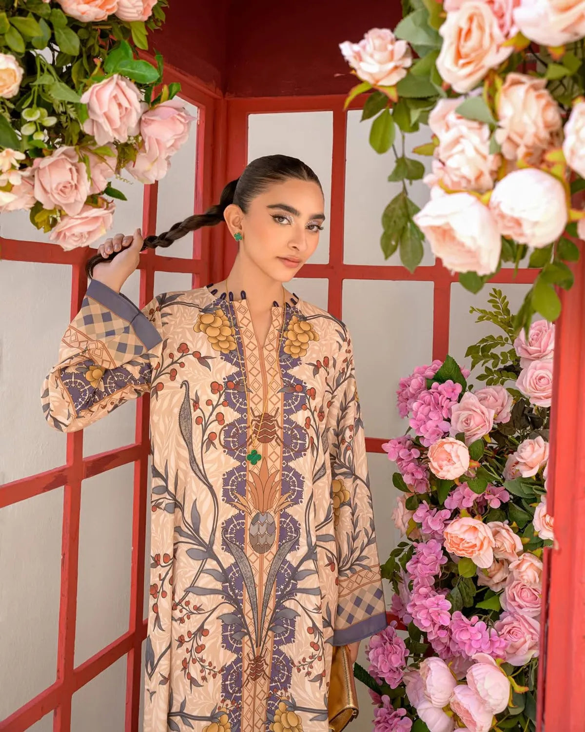 Beige Smooth Bsy Botanic Bloom Canvas Digital Printed Kurta For Women