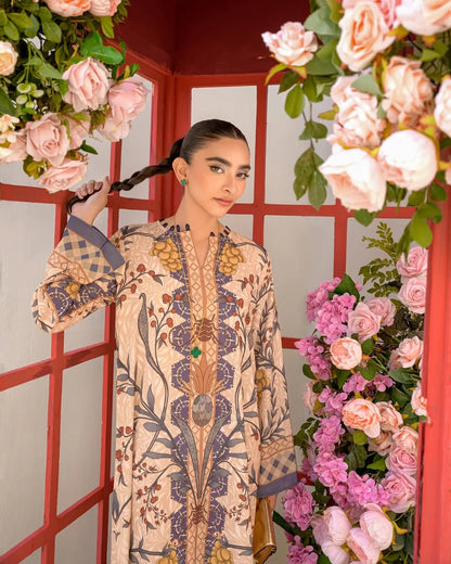 Beige Smooth Bsy Botanic Bloom Canvas Digital Printed Kurta For Women
