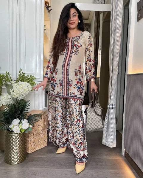 Vaani Semi Formal Crepe Fabric Co-Ord Set With All Over Placement Print