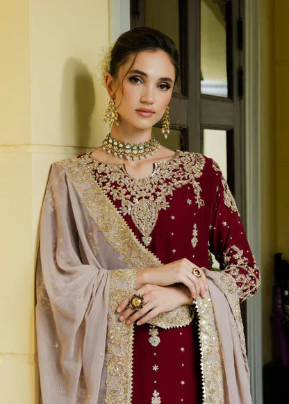 Designer Wine Maroon Embroidered Kurta Sharara Set with Dupatta