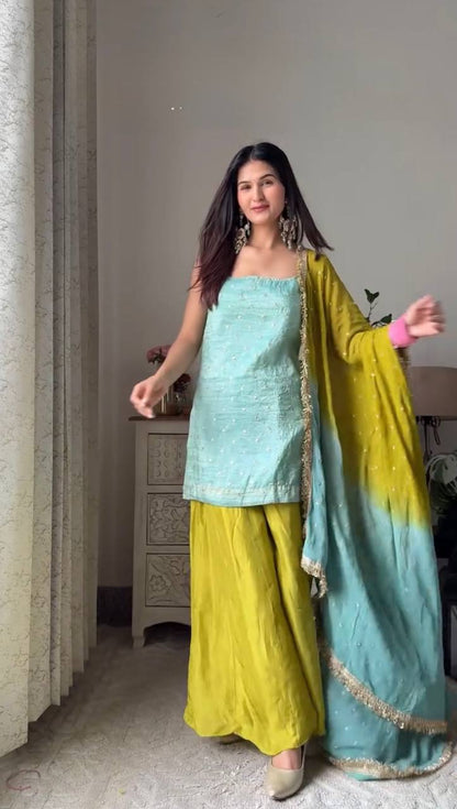 Designer Chinon Silk Palazzo Suit Set – Your Designer Studio