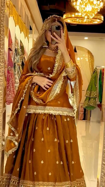 Designer Chinnon Silk Embroidered Lehenga Set | Wedding Wear for Women