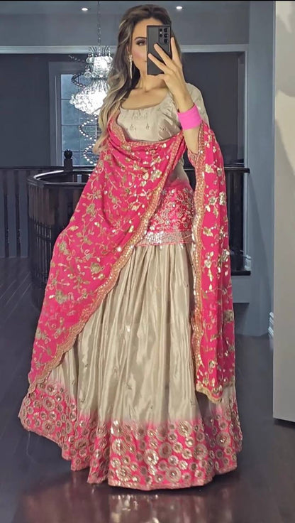 Premium Chinon Embroidered Lehenga Set with Dupatta