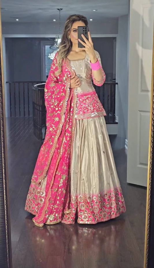 Premium Chinon Embroidered Lehenga Set with Dupatta