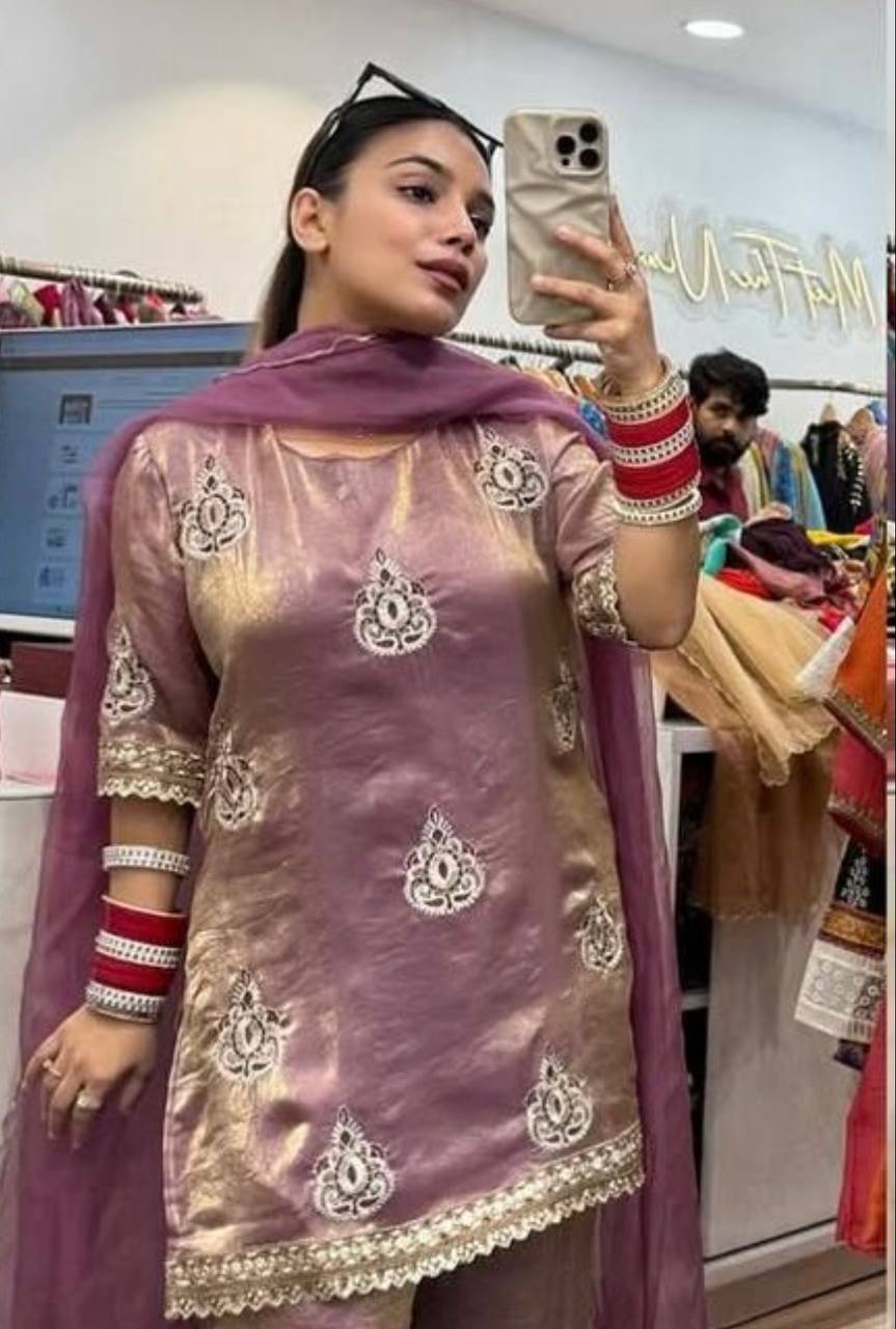 Designer Fendy Silk Embroidered Palazzo Suit | Festive Wear