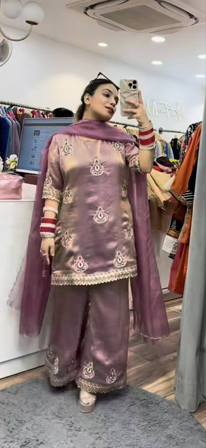 Designer Fendy Silk Embroidered Palazzo Suit | Festive Wear