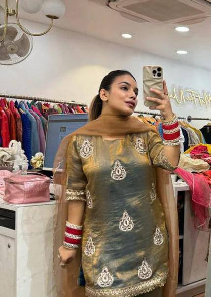 Designer Fendy Silk Embroidered Palazzo Suit | Festive Wear