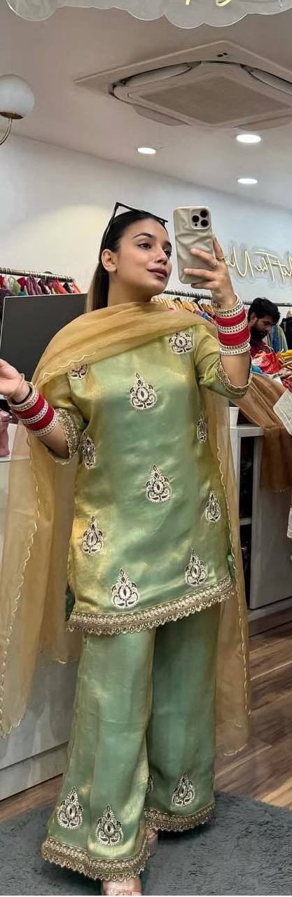 Designer Fendy Silk Embroidered Palazzo Suit | Festive Wear