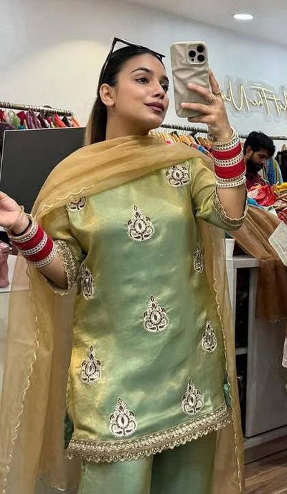 Designer Fendy Silk Embroidered Palazzo Suit | Festive Wear