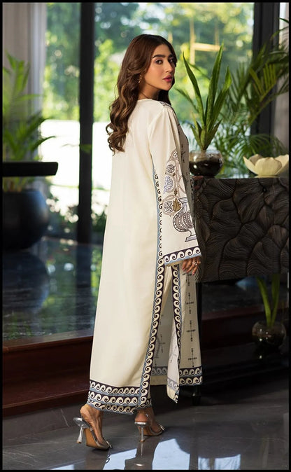 Off White Smooth Bsy Geometric Printed Kurta Set For Women
